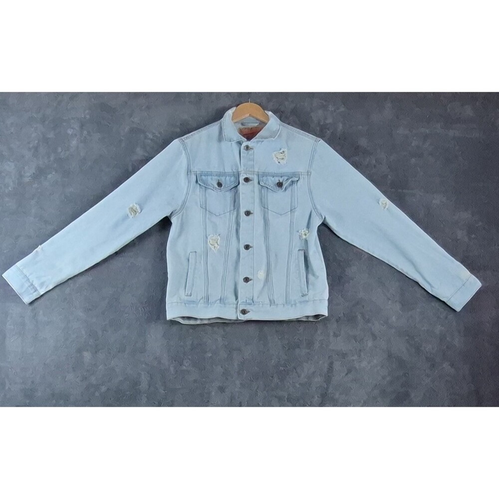 Brooklyn Cloth Light Blue Distressed Jean Jacket Button Accent Men's Size M